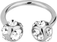 Forbidden Body Jewelry 14g 12mm Surgical Steel Horseshoe Piercing Ring with 7-Gem Clear Crystal 6mm Balls