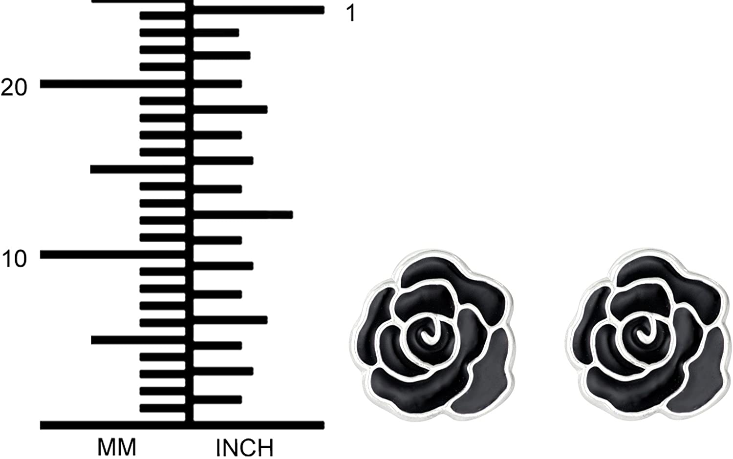 Hypoallergenic Sterling Silver Black Rose Stud Earrings for Kids (Nickel Free)