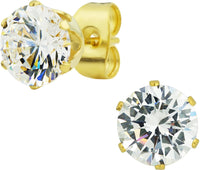 6 mm - 10 mm Gold Plated Surgical Steel Round CZ Stud Earrings for Men