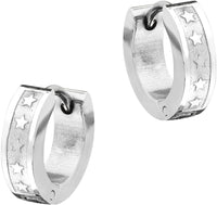 Stainless Steel Polished Star Pattern Huggie Hoop Earrings for Men