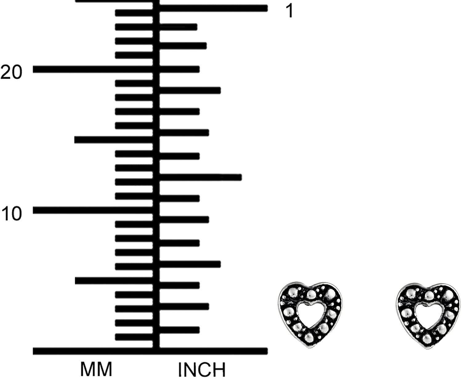 Hypoallergenic Sterling Silver Oxidized Heart Stud Earrings for Kids (Nickel Free)