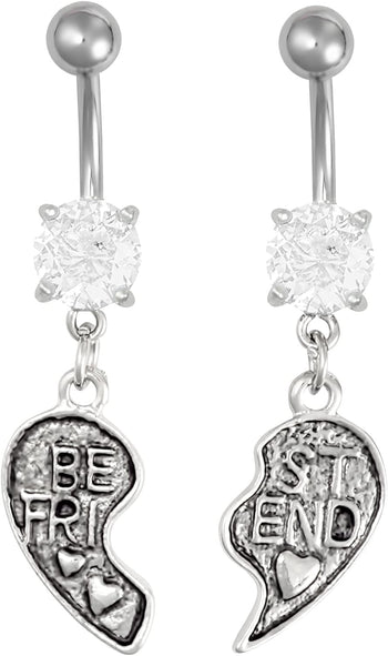 Surgical Steel Set of Best Friend Matching Jeweled Heart Belly Button Rings