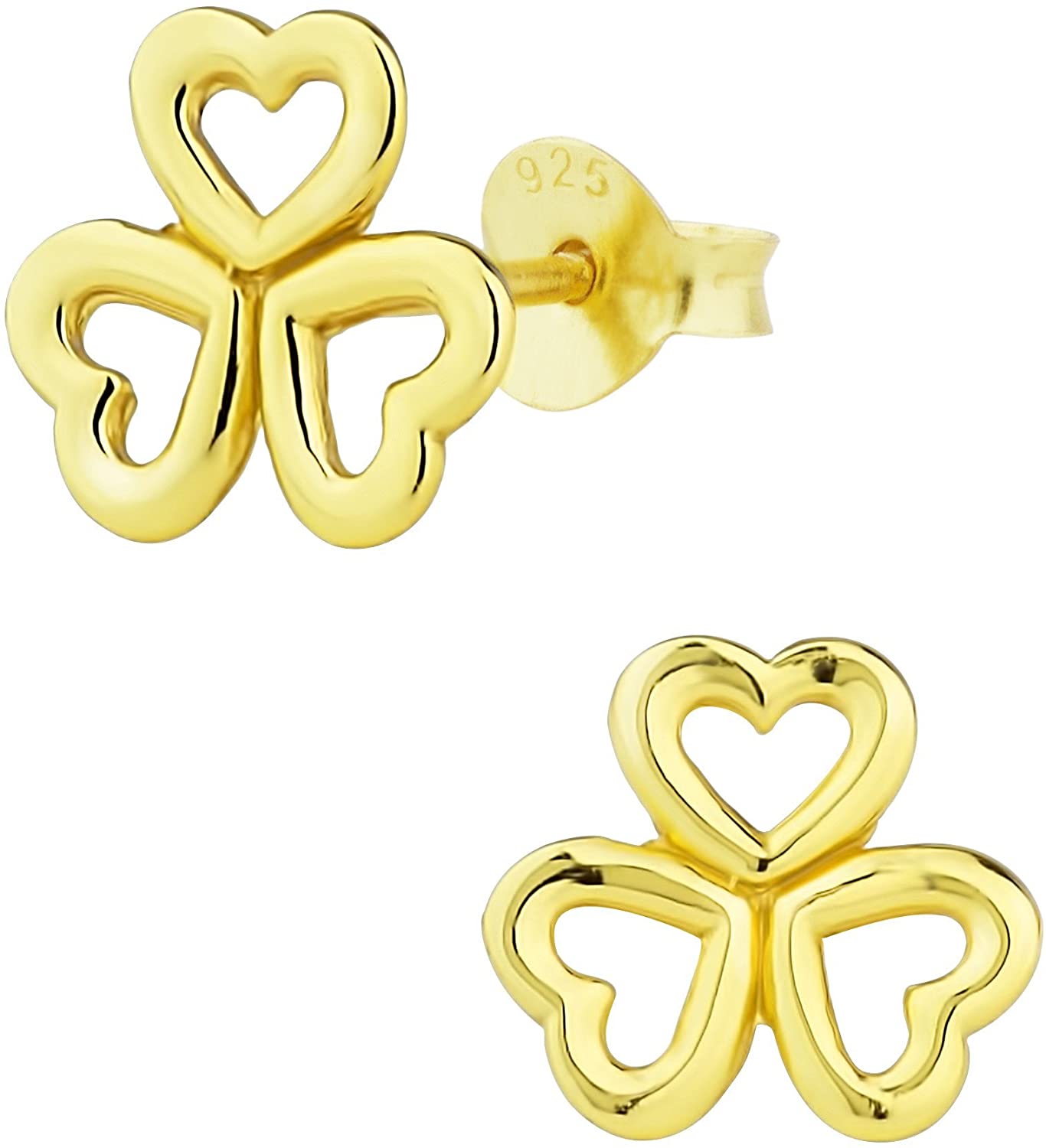 Hypoallergenic 14k Gold Plated Sterling Silver Triple Heart Stud Earrings for Kids (Nickel Free)