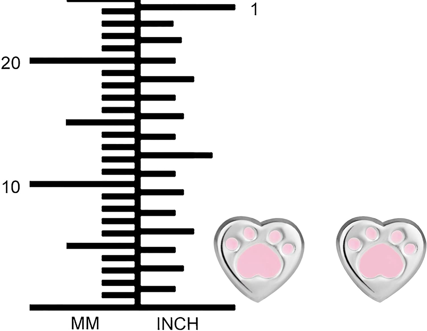 Hypoallergenic Sterling Silver Pink Heart Puppy Paw Print Stud Earrings for Kids (Nickel Free)