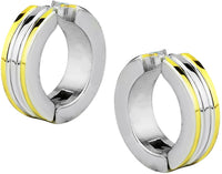 Stainless Steel Two Tone Yellow Gold IP Plated Clip On Huggie Hoop Earrings