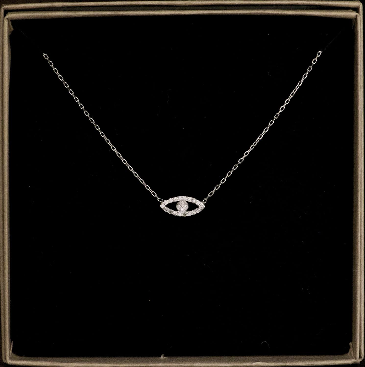 Kinzie Fashion 16" Sterling Silver Evil Eye CZ Simulated Diamond Pendant Necklace