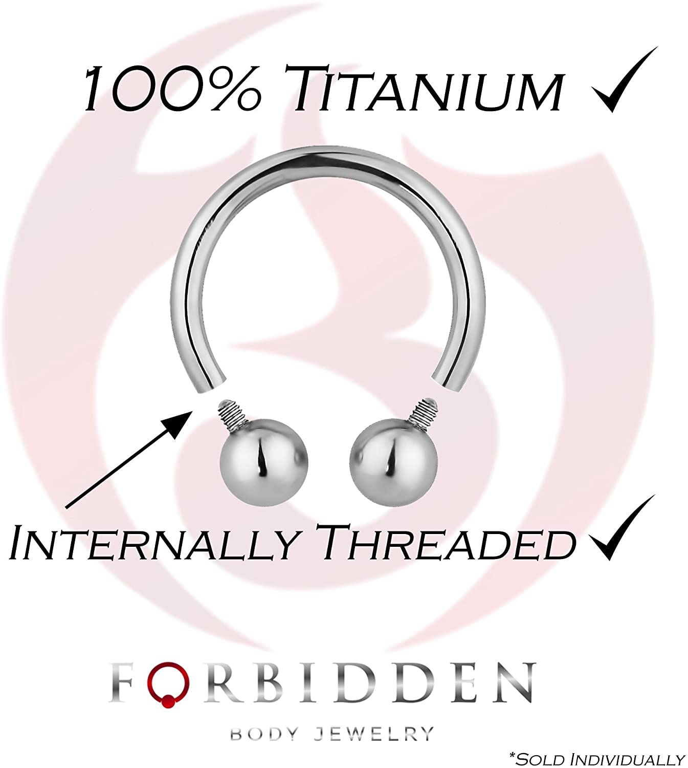 Forbidden Body Jewelry 14G-16G Solid Titanium Internally Threaded Horseshoe Ring for Cartilage/Septum