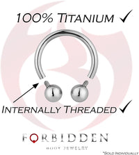 Forbidden Body Jewelry 14G-16G Solid Titanium Internally Threaded Horseshoe Ring for Cartilage/Septum