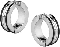 Stainless Steel Two Tone Black IP Plated Clip On Huggie Hoop Earrings