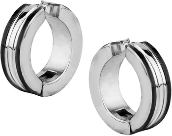 Stainless Steel Two Tone Black IP Plated Clip On Huggie Hoop Earrings