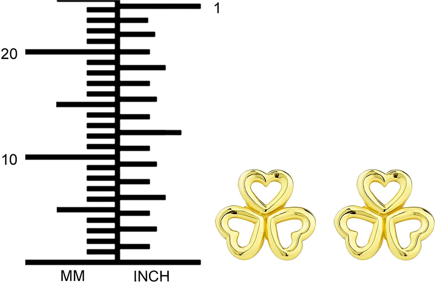 Hypoallergenic 14k Gold Plated Sterling Silver Triple Heart Stud Earrings for Kids (Nickel Free)