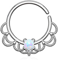 Forbidden Body Jewelry 16g Platinum/Rose Gold/18k Gold Plated Brass CZ or Synthetic Opal Center Filigree Septum/Cartilage Hoop