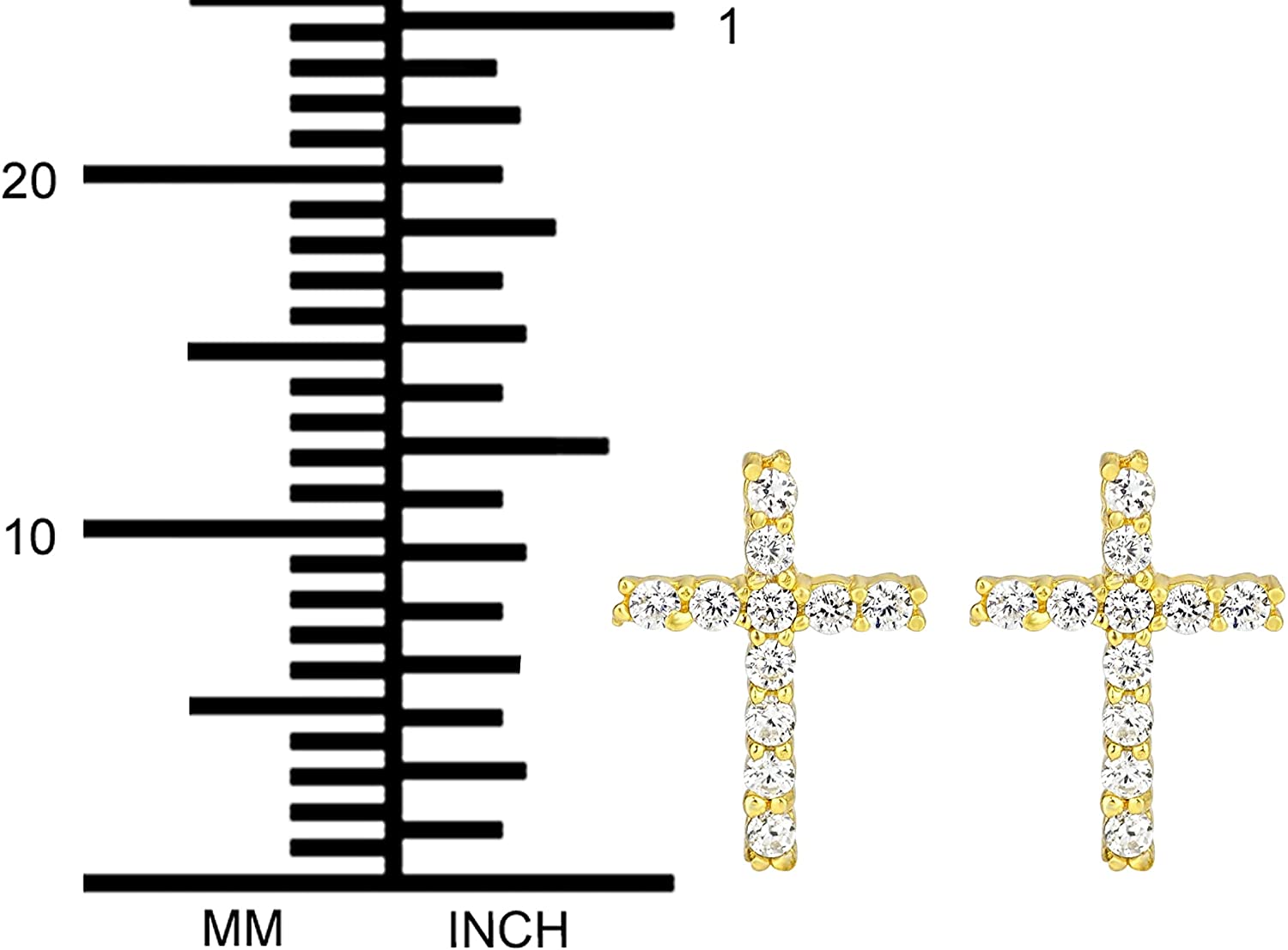 14k Gold Plated Sterling Silver Channel Set CZ Cross Stud Earrings