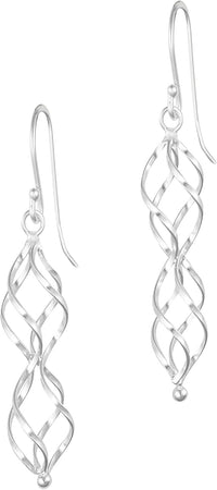 .925 Sterling Silver 1.6" Elegant Swirl Dangle Earrings for Women, Hypoallergenic