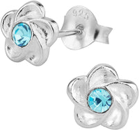 Hypoallergenic Sterling Silver Aqua Jeweled Flower Stud Earrings for Kids (Nickel Free)