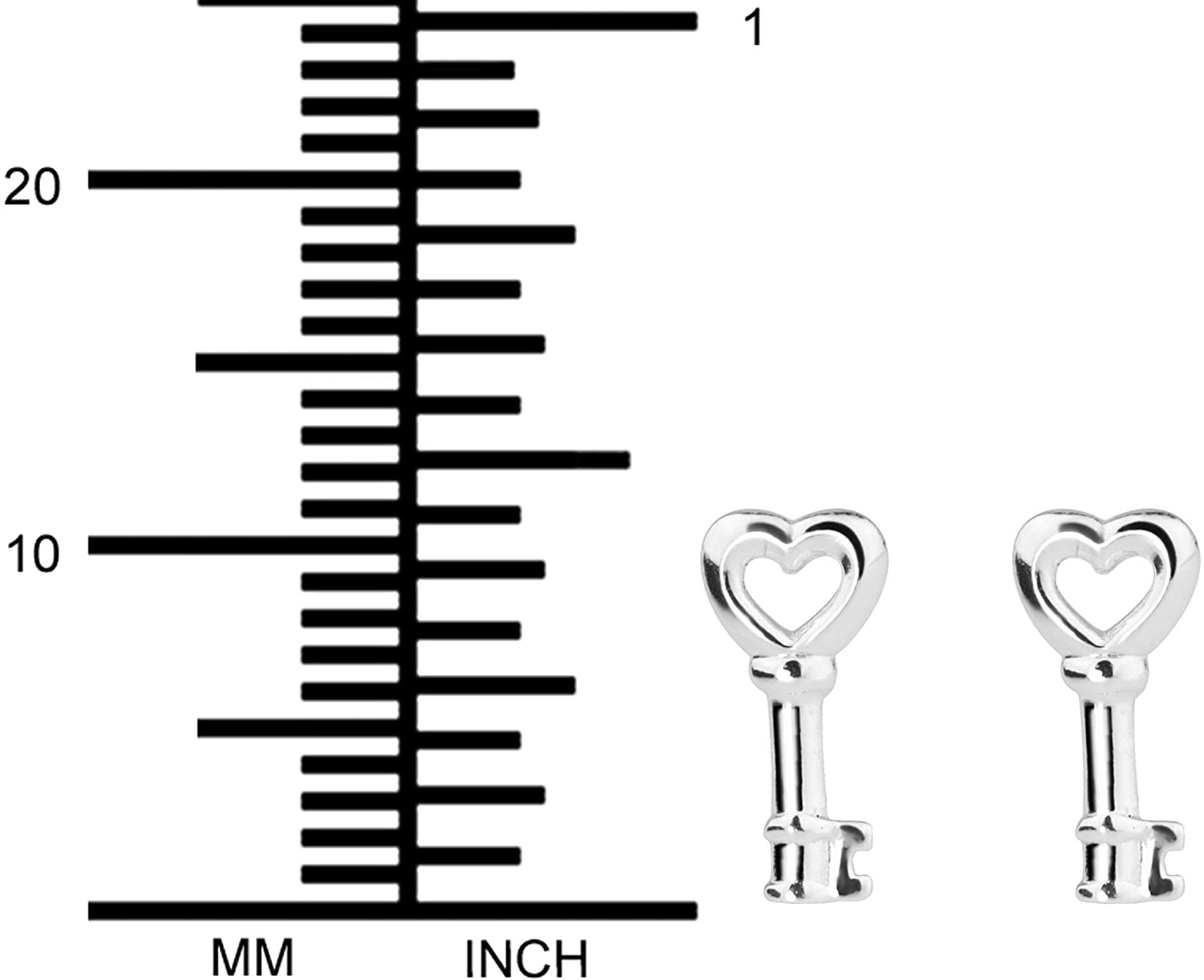 Hypoallergenic Sterling Silver Heart Key Stud Earrings for Kids (Nickel Free)