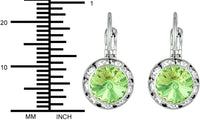 Austrian Crystal Silver Tone Framed Peridot Lever Back Earrings for Women