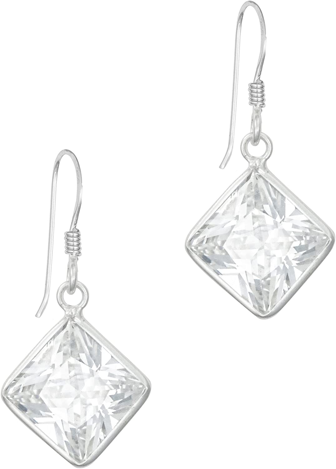 .925 Sterling Silver Square Shape CZ French Wire Drop Earrings for Women