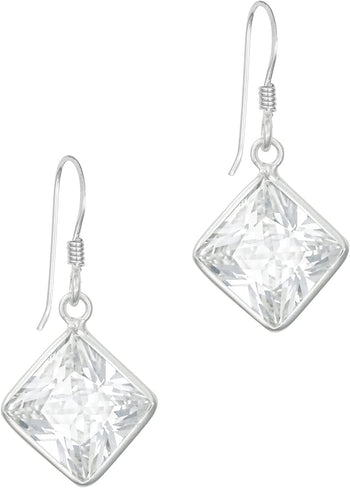 .925 Sterling Silver Square Shape CZ French Wire Drop Earrings for Women