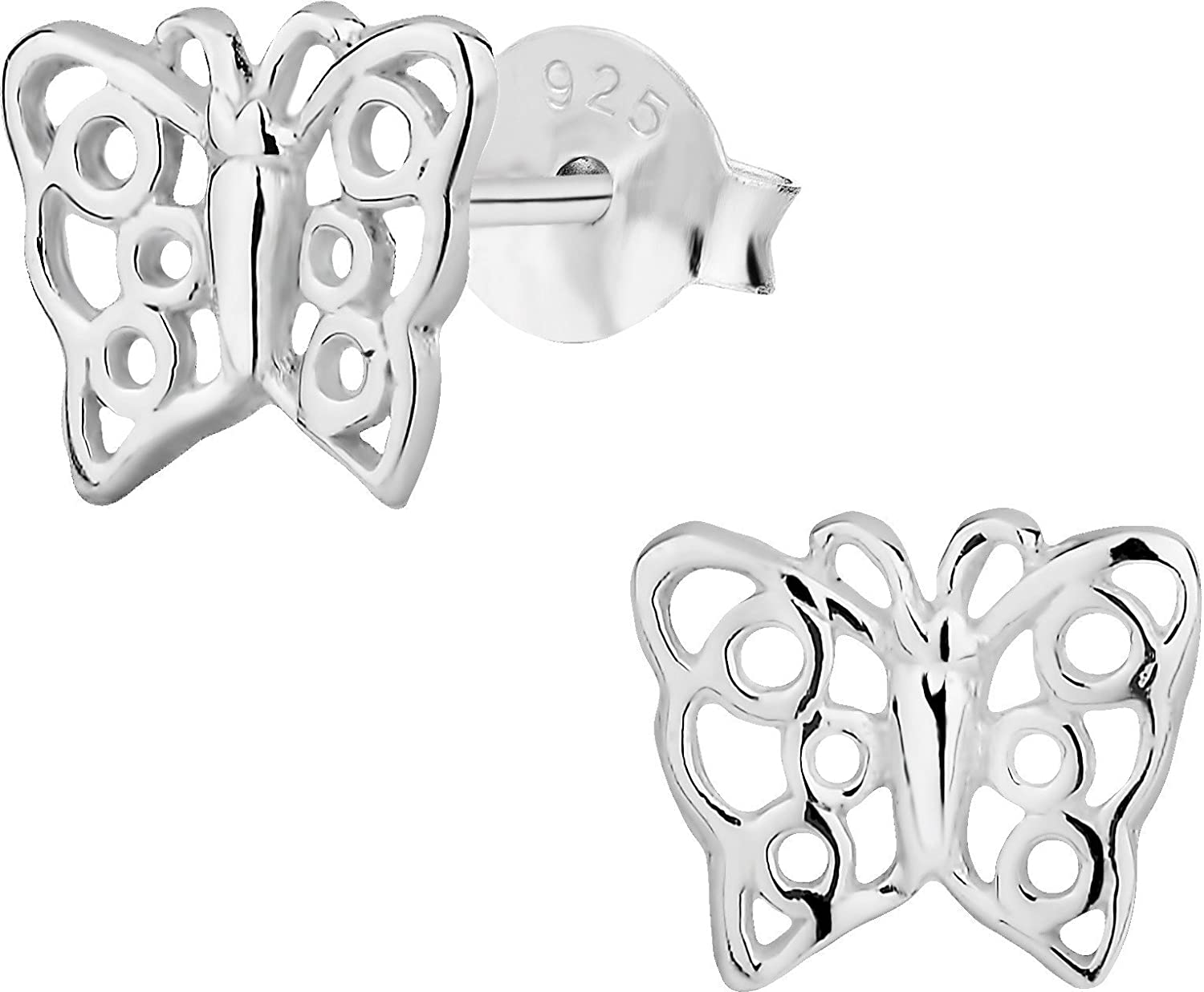 Hypoallergenic Sterling Silver Butterfly Filigree Stud Earrings for Kids (Nickel Free)