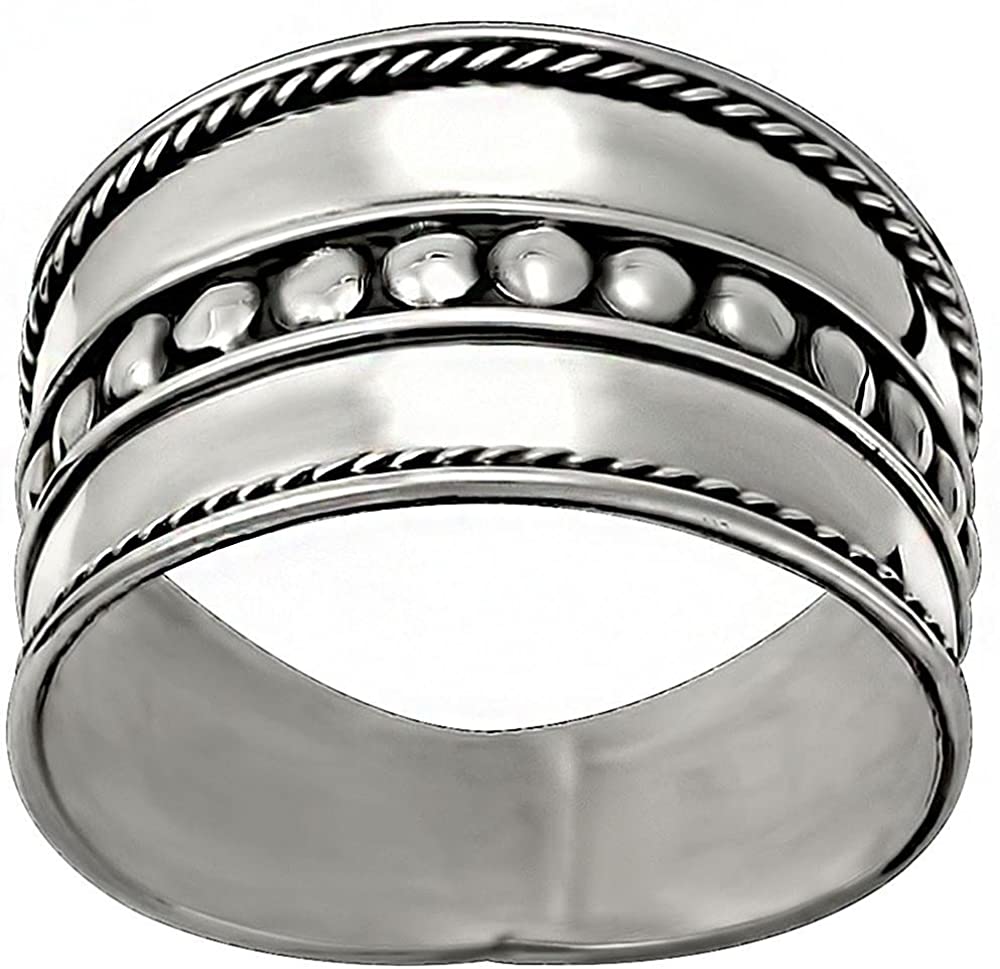 Kinzie Fashion .925 Sterling Silver Wide Balinese Braided Design Cigar Band Ring