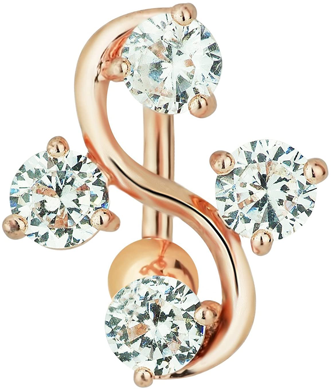 Forbidden Body Jewelry Surgical Steel Rose Gold IP Sexy Vine Reverse Mount CZ Crystal Belly Button Ring