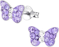 Hypoallergenic Sterling Silver Crystal Butterfly Stud Earrings for Kids - Pink