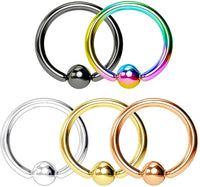 Super Value 5-Pack: 14-20g Surgical Steel Multi Color CBR Body Piercing Hoops (Plain or CZ Gemmed Balls)