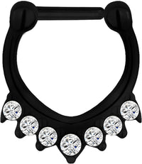 Forbidden Body Jewelry 16g Surgical Steel CZ Crystal Fan Hanger Design Septum Clicker Hoop