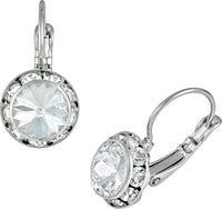 Austrian Crystal Silver Tone Framed Clear Crystal Lever Back Earrings for Women