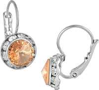 Austrian Crystal Silver Tone Framed Peach Champagne Lever Back Earrings for Women