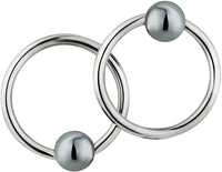 Forbidden Body Jewelry Pair of 2 Rings: 16g 7/16 Inch Surgical Steel Hematite Balls CBR Hoop Earrings