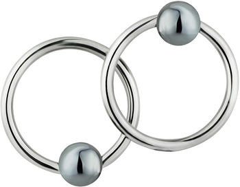 Forbidden Body Jewelry Pair of 2 Rings: 16g 7/16 Inch Surgical Steel Hematite Balls CBR Hoop Earrings