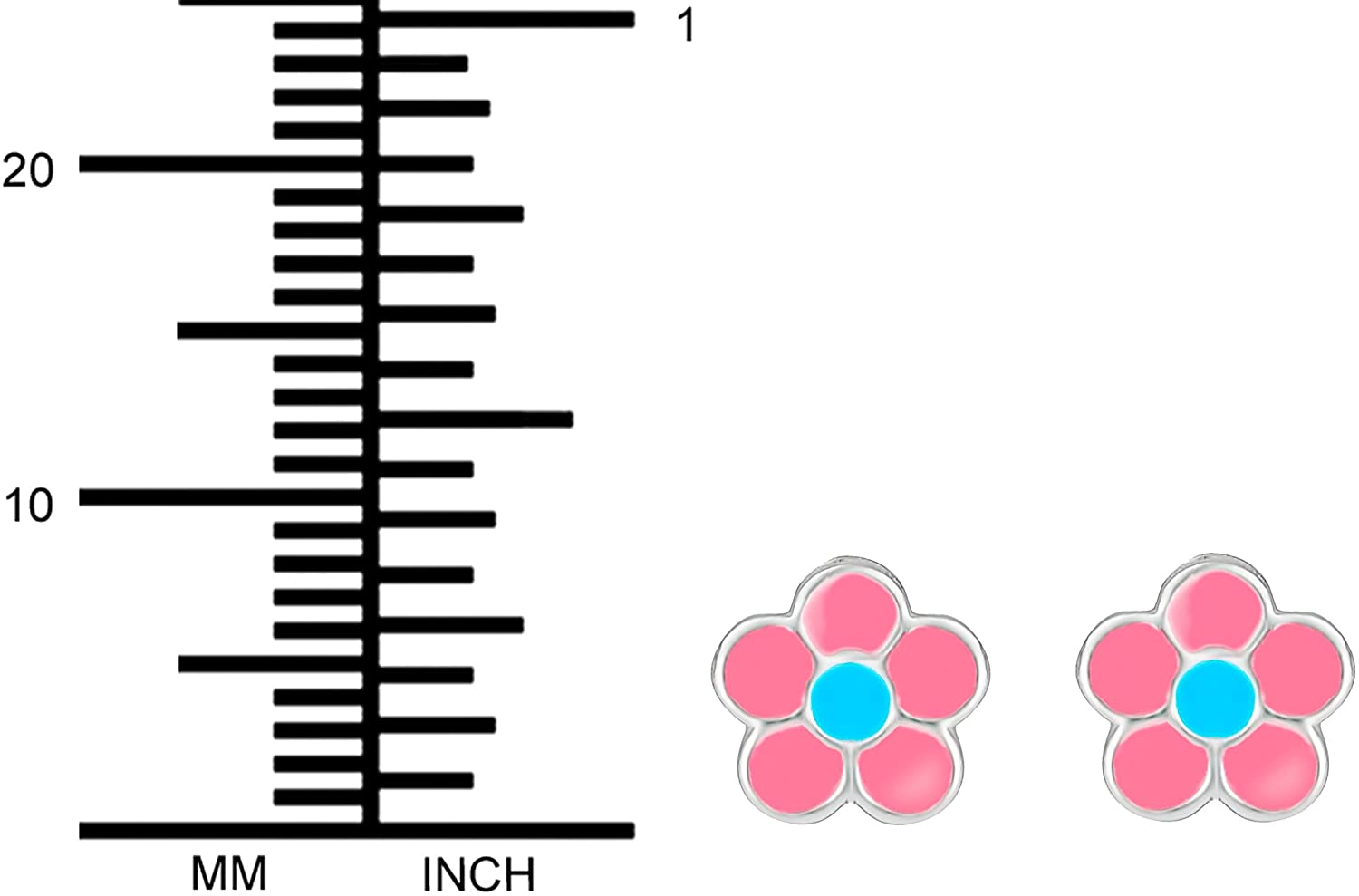 Hypoallergenic Sterling Silver Blue & Pink Daisy Flower Stud Earrings for Kids (Nickel Free)