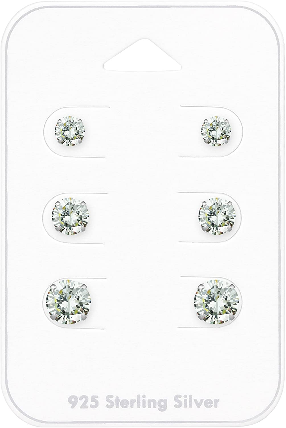 6pcs .86cttw - 2.86cttw Sterling Silver Hypoallergenic CZ Simulated Diamond Girls' Earrings