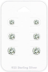 6pcs .86cttw - 2.86cttw Sterling Silver Hypoallergenic CZ Simulated Diamond Girls' Earrings