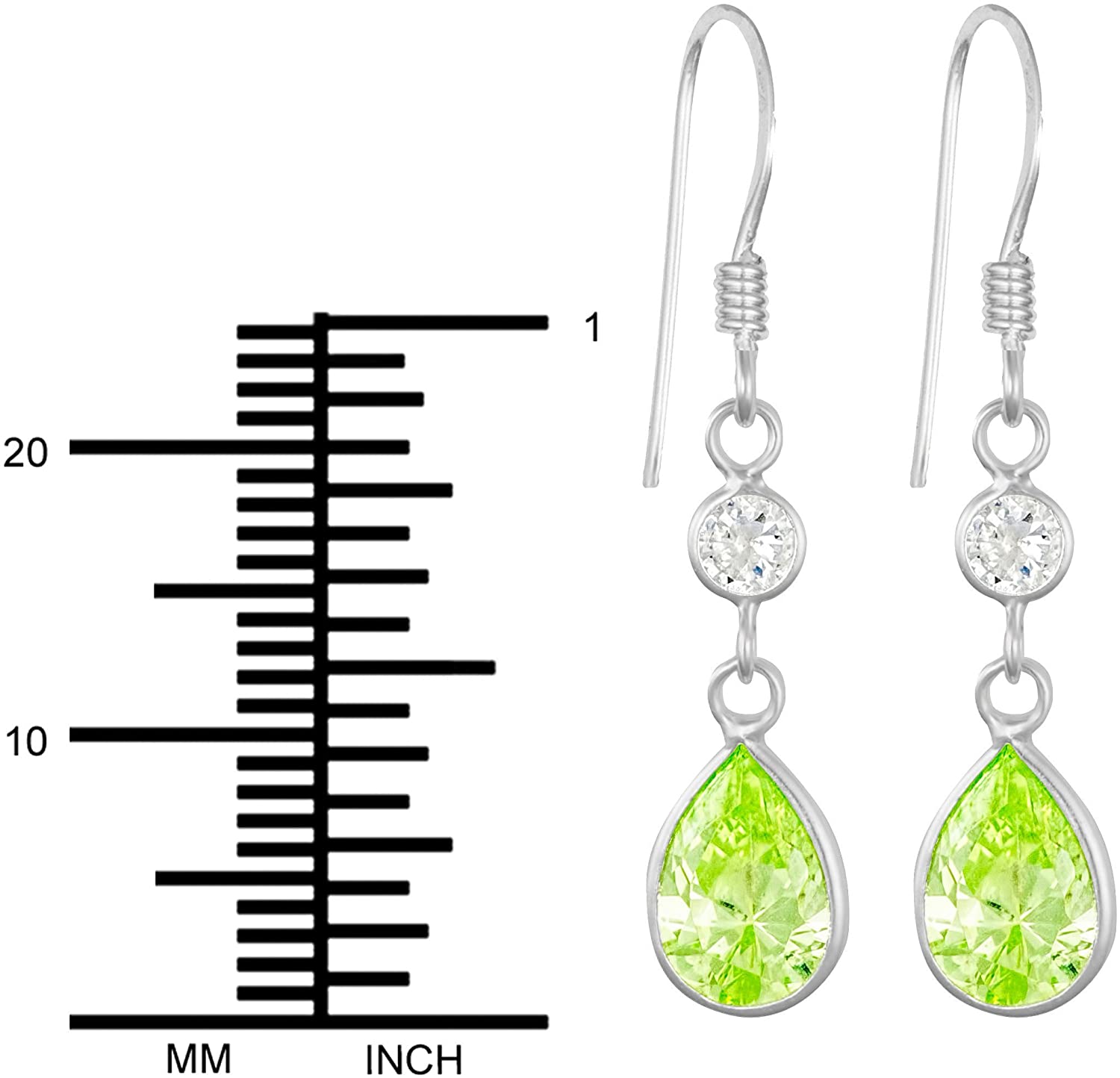 Hypoallergenic Sterling Silver Green Tear Drop CZ Dangle Earrings for Kids (Nickel Free)