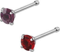 Forbidden Body Jewelry Set of 2: 20g Surgical Steel 3 mm Red & Purple CZ Simulated Diamond Crystal Nose Studs