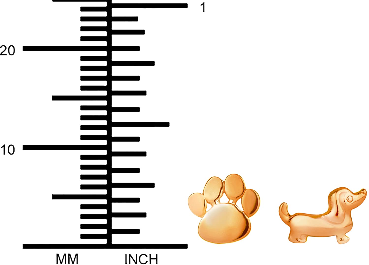 Hypoallergenic Rose Gold Plated Puppy & Paw Print Cute Mismatched Stud Earrings for Kids (Nickel Free)