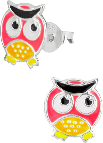 Hypoallergenic Sterling Silver Cute Angry Owl Stud Earrings for Kids (Nickel Free)