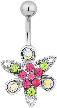 Surgical Steel Jeweled Flower Belly Button Ring