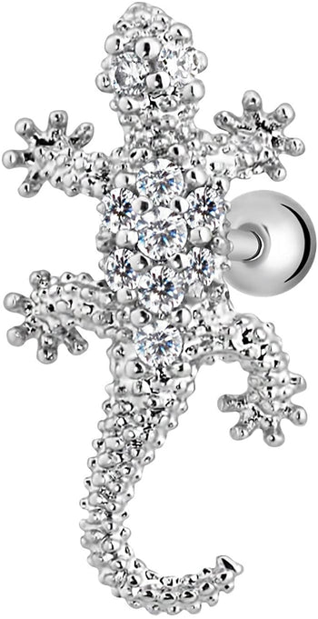 Forbidden Body Jewelry 16g 316L Surgical Steel CZ Pave Set Crystal Lizard Cartilage Stud Earring