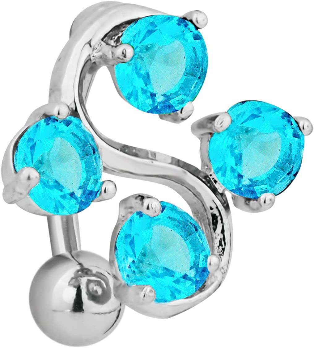 Forbidden Body Jewelry Surgical Steel Reverse Mount Sexy Aqua Gemmed Vine Belly Button Ring