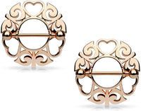 Forbidden Body Jewelry Pair of Surgical Steel Tribal Heart Nipple Piercing Shields, 9/16 Inch Barbells