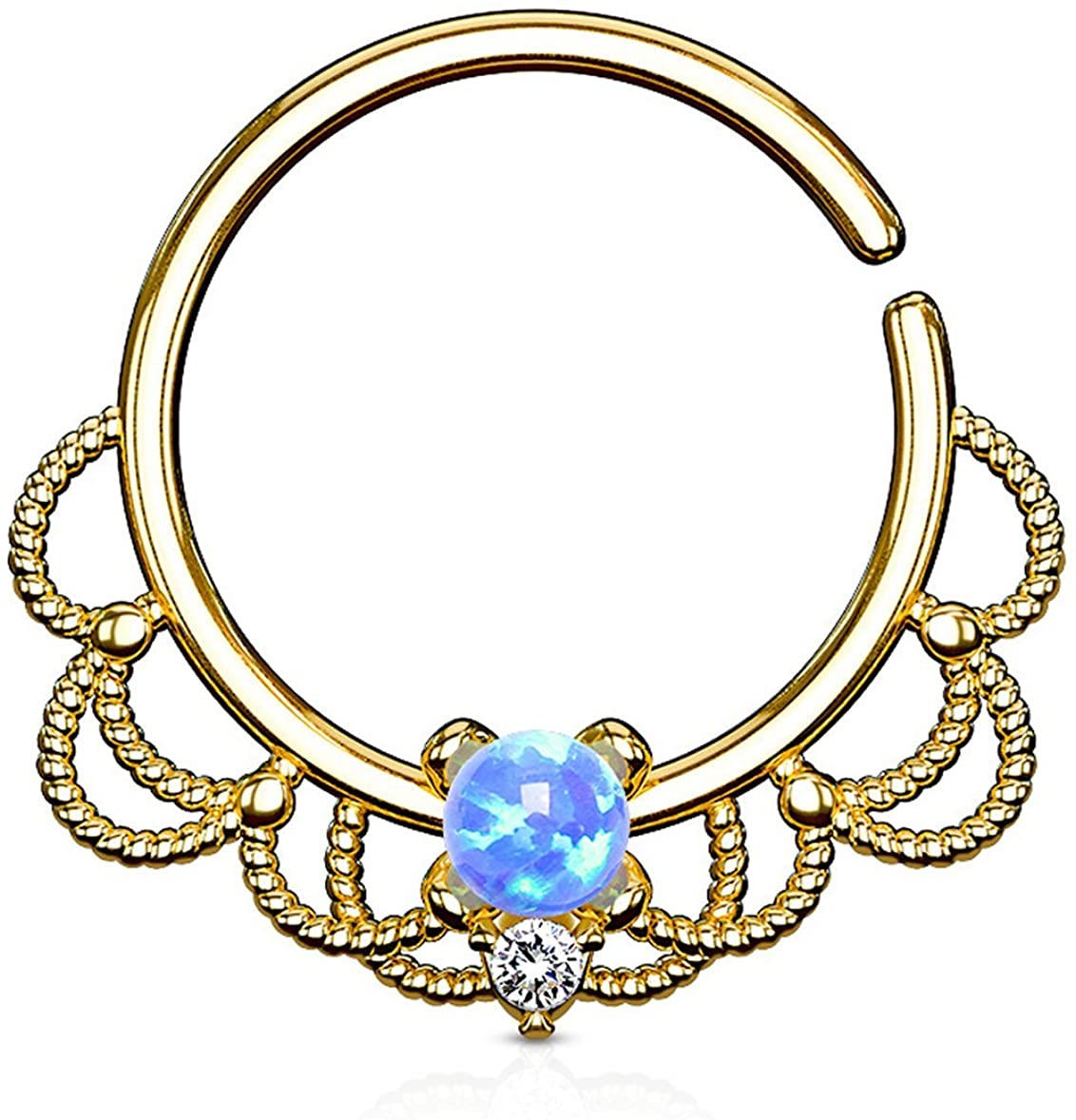 Forbidden Body Jewelry 16g Platinum/Rose Gold/18k Gold Plated Brass CZ or Synthetic Opal Center Filigree Septum/Cartilage Hoop