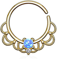 Forbidden Body Jewelry 16g Platinum/Rose Gold/18k Gold Plated Brass CZ or Synthetic Opal Center Filigree Septum/Cartilage Hoop