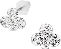 Stainless Steel CZ Crystal Four Leaf Clover Shamrock Stud Earrings for Kids (Nickel Free)