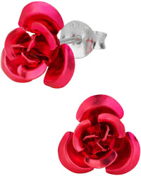 Hypoallergenic Sterling Silver Red Rose Stud Earrings for Kids (Nickel Free)