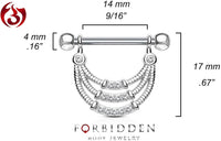 Forbidden Body Jewelry Pair of Surgical Steel 9/16 Inch (14mm) D-Ring Style Pave CZ Triple Rope Dangle Nipple Barbells