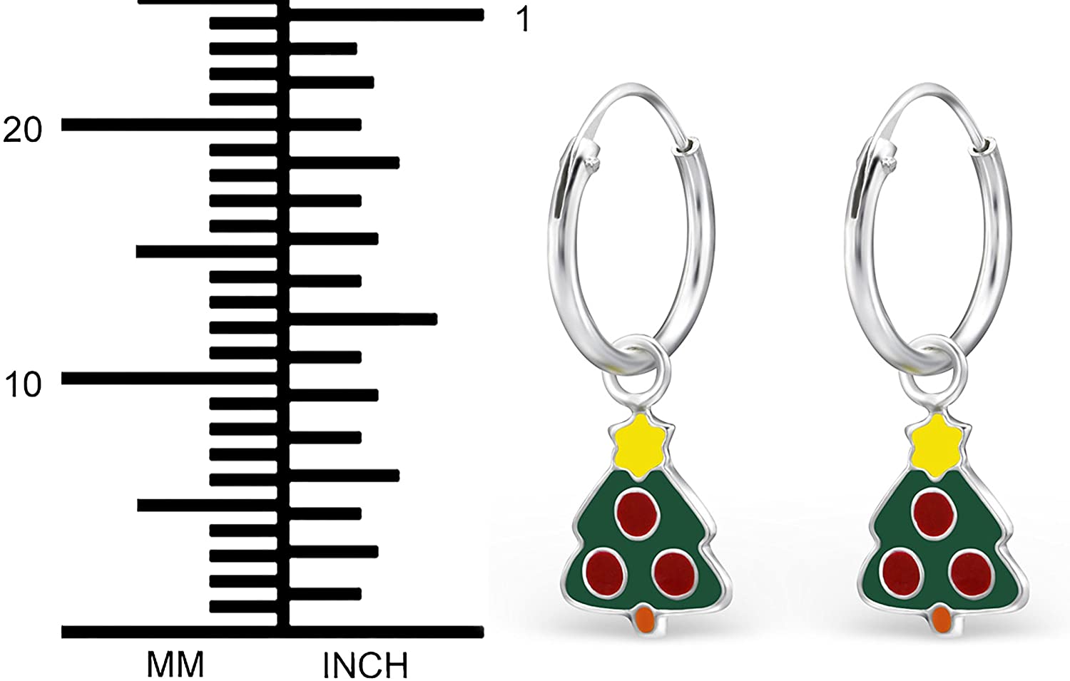 Hypoallergenic Sterling Silver Christmas Tree Charm Dangle Hoop Earrings for Kids (Nickel Free)